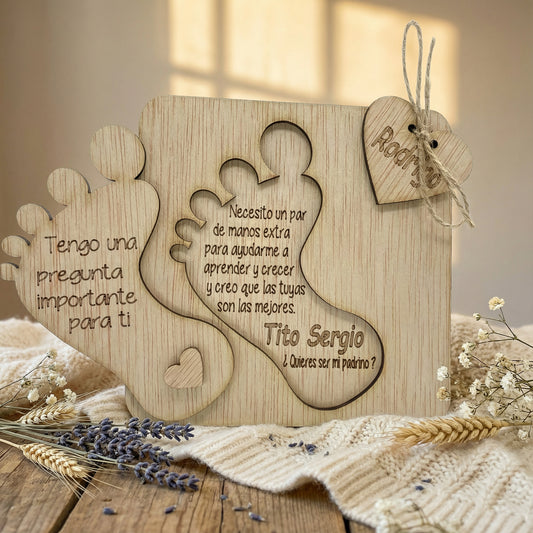 Regalo personalizado para pedir padrino o madrina en madera