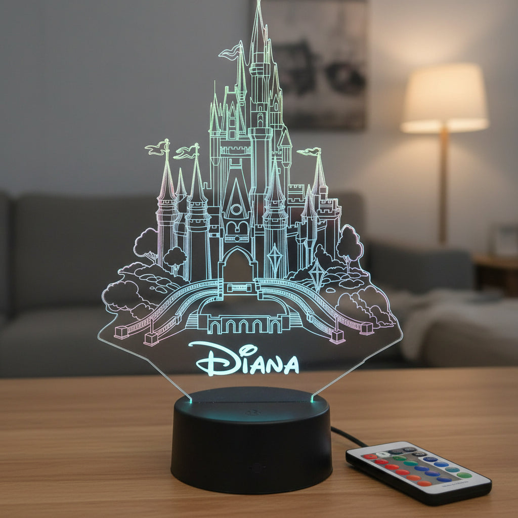 Lámpara LED Castillo Inspirado en Disney Personalizada – Luz RGB con Nombre