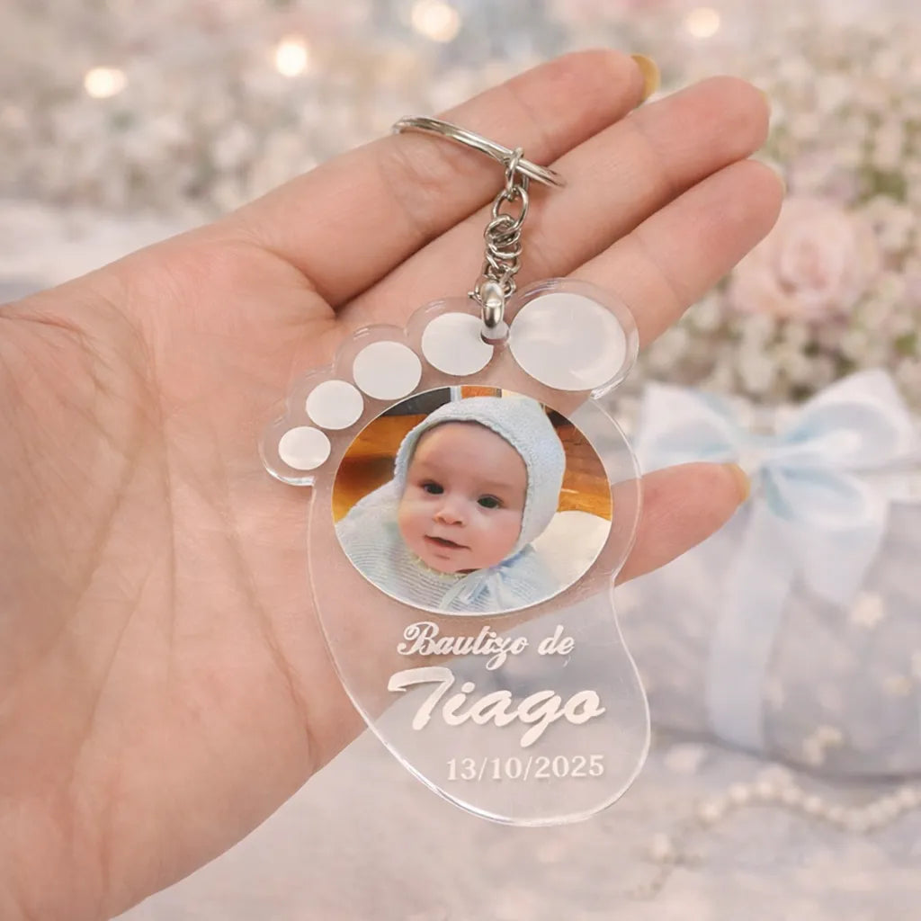 Llavero Huella Bebé Personalizado con Foto | Detalle de Bautizo para Invitados