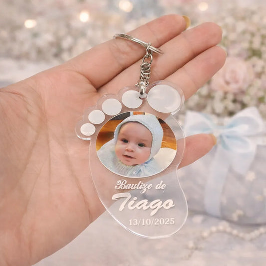 Llavero Huella Bebé Personalizado con Foto | Detalle de Bautizo para Invitados