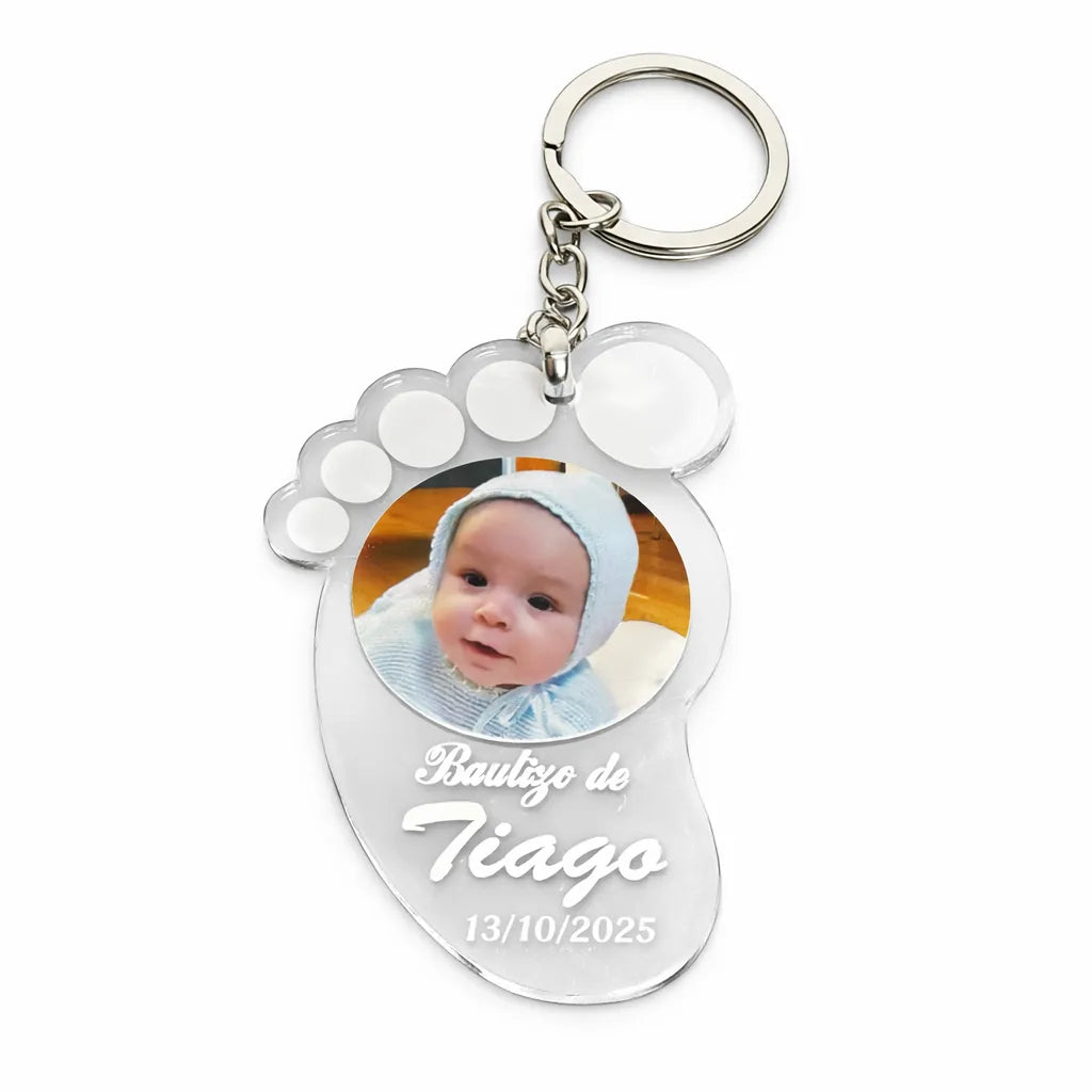 Llavero Huella Bebé Personalizado con Foto | Detalle de Bautizo para Invitados