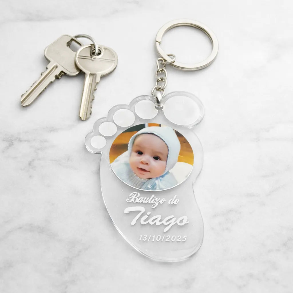 Llavero Huella Bebé Personalizado con Foto | Detalle de Bautizo para Invitados