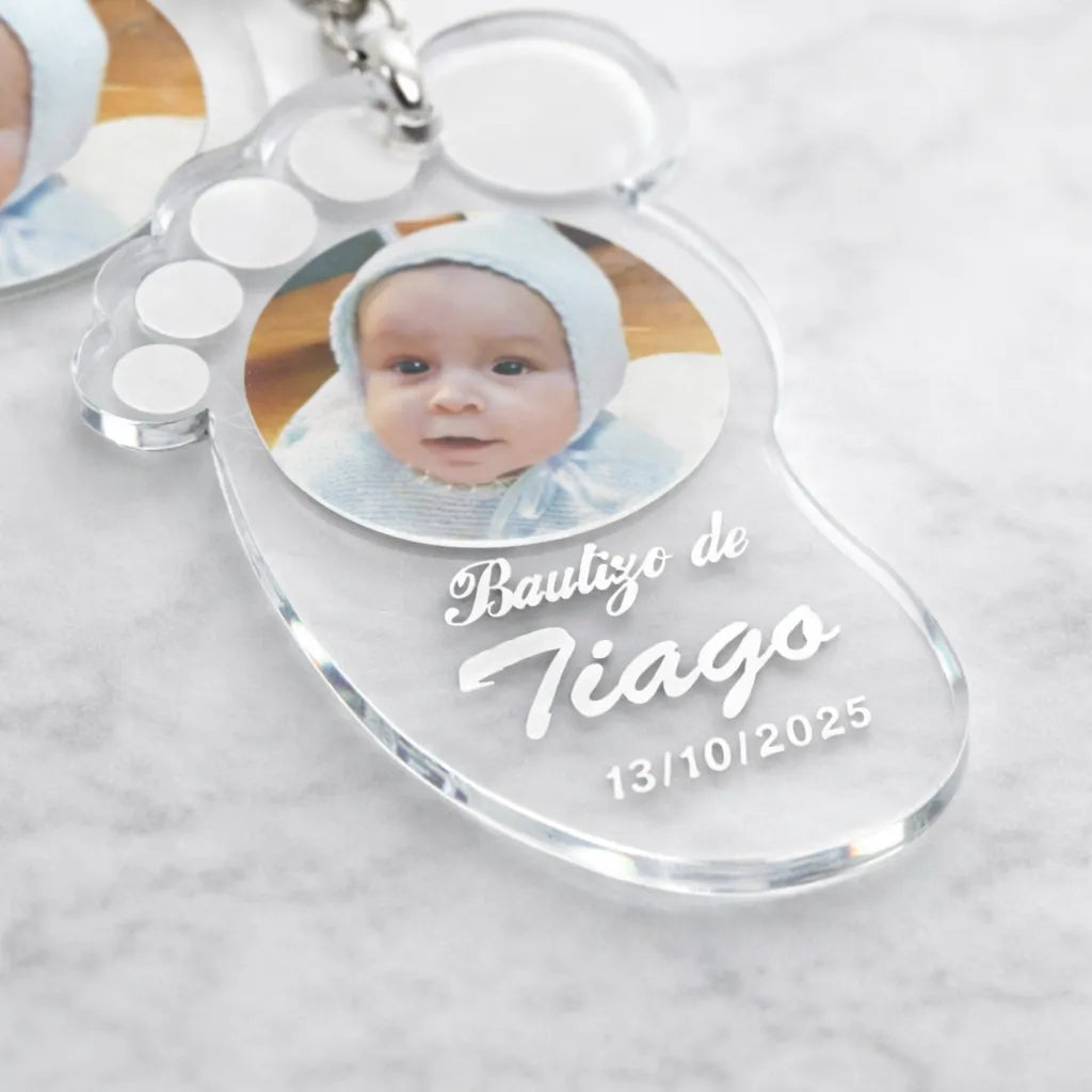 Llavero Huella Bebé Personalizado con Foto | Detalle de Bautizo para Invitados