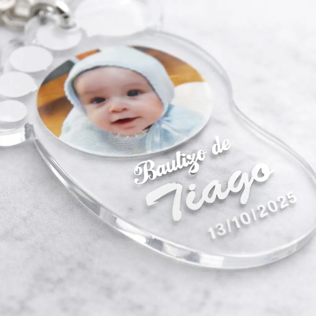 Llavero Huella Bebé Personalizado con Foto | Detalle de Bautizo para Invitados