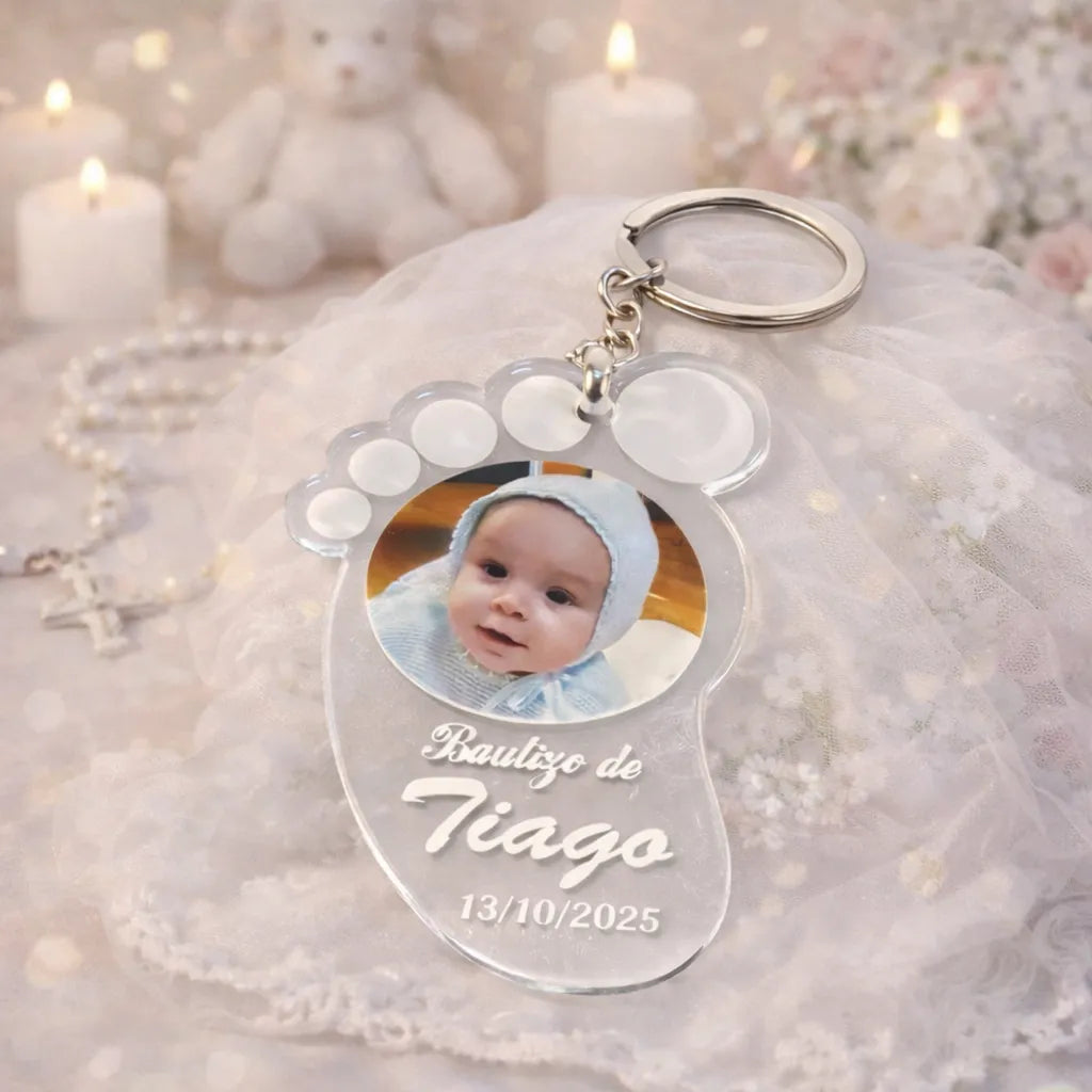 Llavero Huella Bebé Personalizado con Foto | Detalle de Bautizo para Invitados