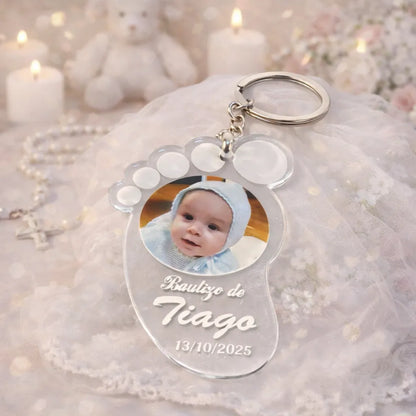 Llavero Huella Bebé Personalizado con Foto | Detalle de Bautizo para Invitados