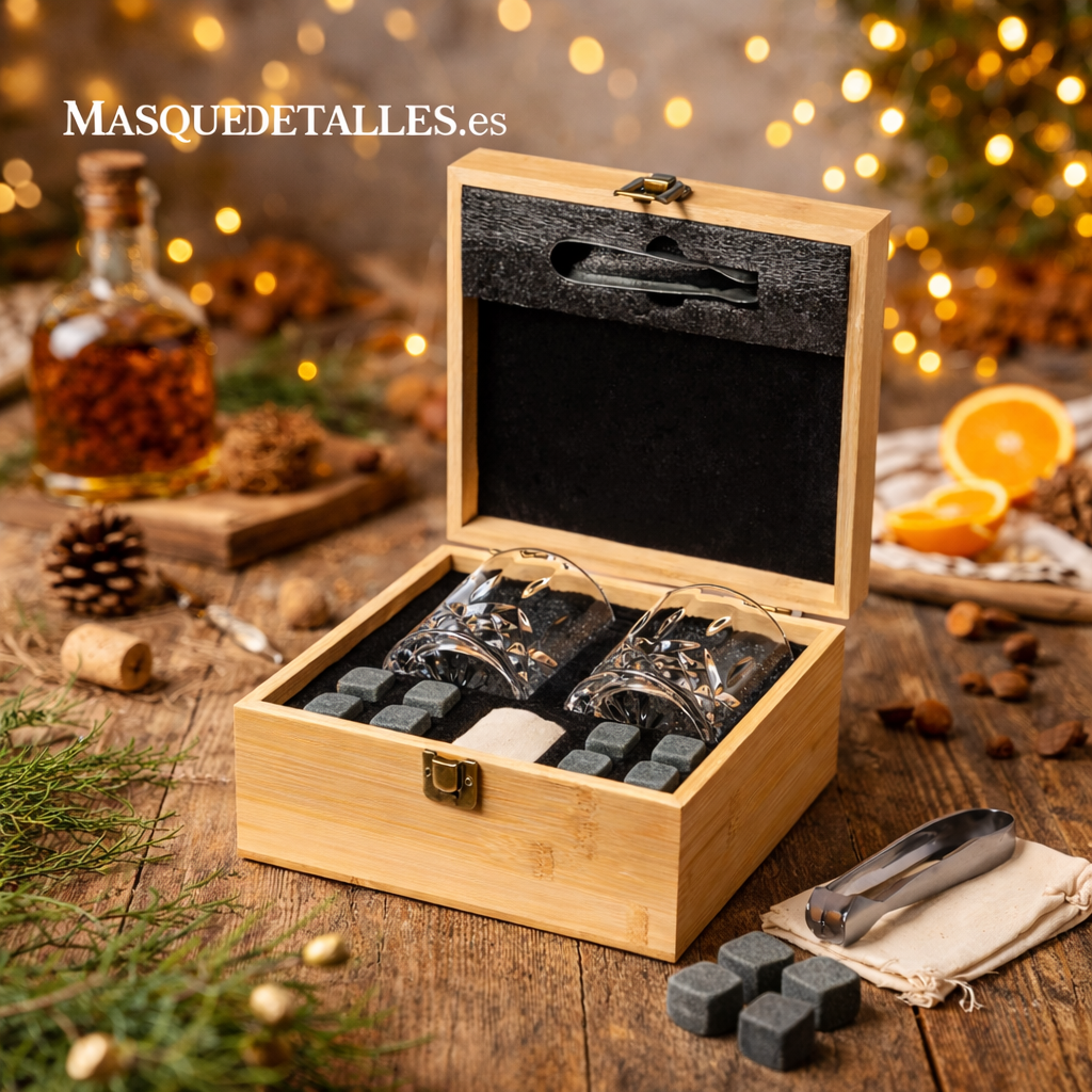 Set de Accesorios para Whisky con Caja de Bambú Personalizada – Regalo Premium