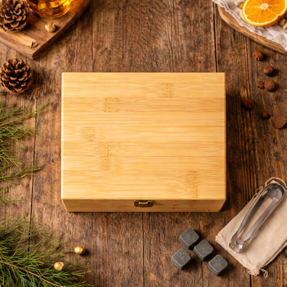 Set de Accesorios para Whisky con Caja de Bambú Personalizada – Regalo Premium