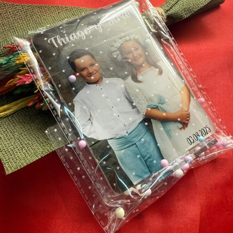Detalle personalizado en metacrilato con foto para bautizos, comuniones y bodas