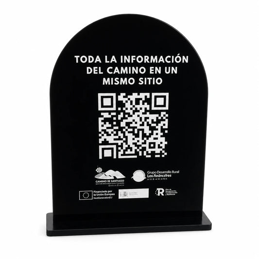 Expositor QR personalizado de sobremesa en metacrilato blanco