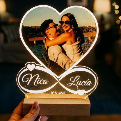 Lámpara LED Corazón Personalizada con Foto, Nombres y Fecha